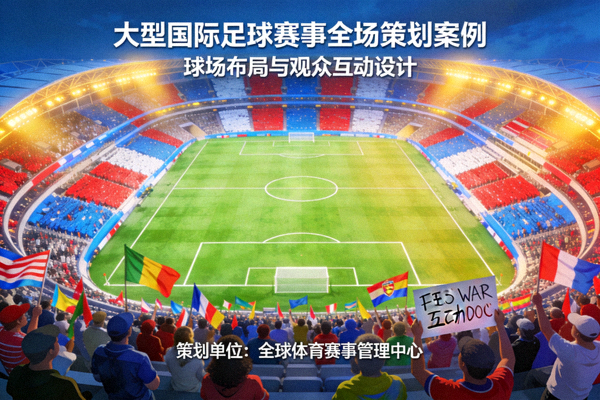 大型国际足球赛事全场策划案例，展示球场与观众盛况